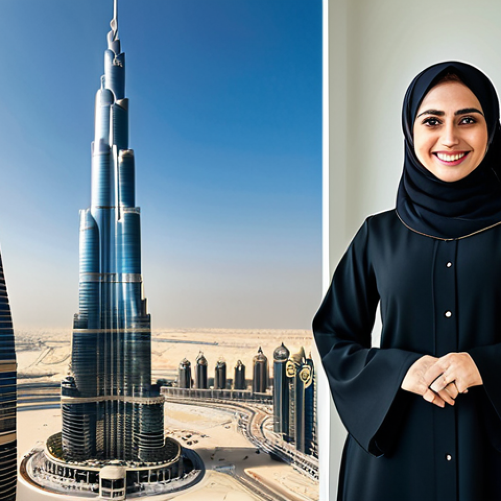 **
"A professional businesswoman, fully clothed in a modest, tailored abaya, stands in a modern Dubai office with Burj Khalifa in the background. She is smiling confidently. Appropriate attire, safe for work, perfect anatomy, correct proportions, well-formed hands, natural pose, professional photography, high quality, family-friendly."
**