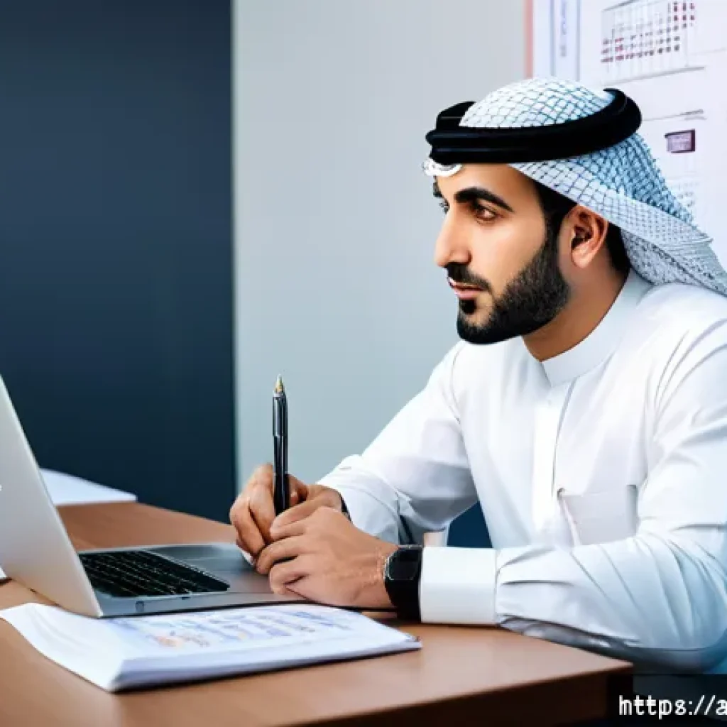 기회 감지를 위한 자기 진단 체크리스트 - A professional Middle Eastern man in his early 30s, dressed in modern business attire with subtle tr...