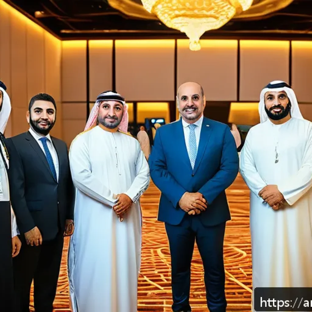기회 포착을 위한 체계적 접근법 - A modern Middle Eastern business conference scene with diverse Arab professionals networking and exc...