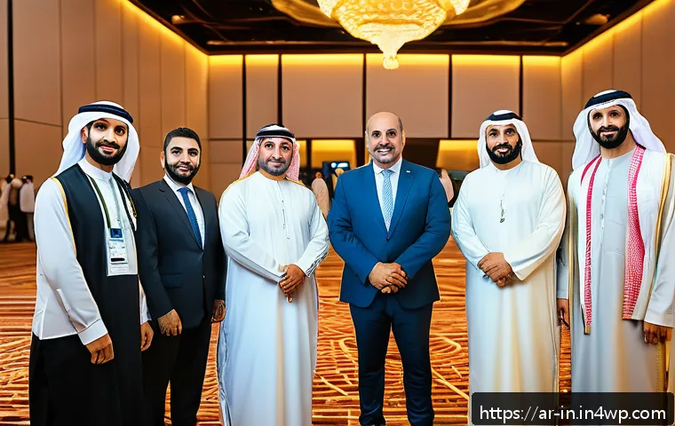 기회 포착을 위한 체계적 접근법 - A modern Middle Eastern business conference scene with diverse Arab professionals networking and exc...