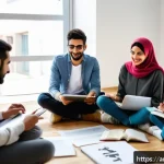 Home 20 기회 포착을 위한 효과적인 교육 방법 - A diverse group of Arab young adults engaging in an interactive online learning session, sitting in ...