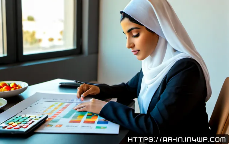 기회 포착을 위한 직관 개발 전략 - Photorealistic Arab businesswoman in modest professional attire seated at a sunlit desk in a modern ...